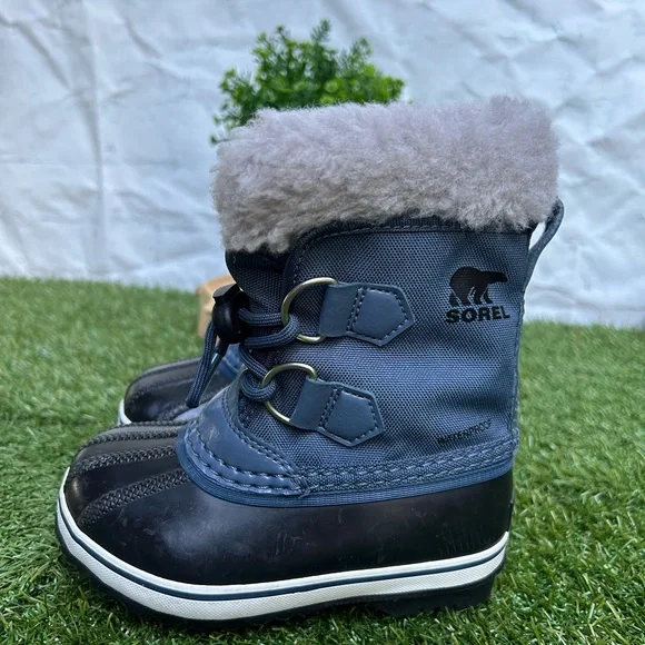 Sorel Yoot Pac Navy Blue Nylon Waterproof Snow Boots Duck Toe Boys Kids Size 8